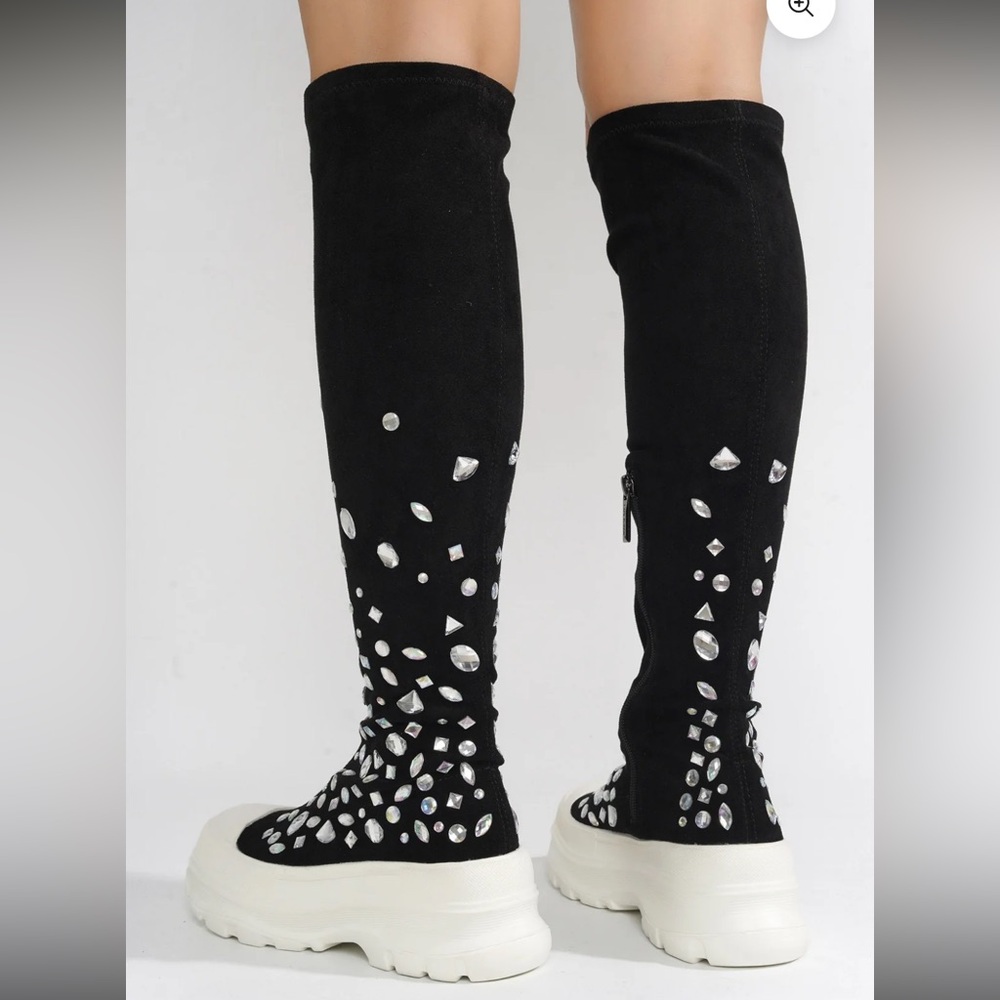 •CAPE ROBBIN• “Reesy” Chunky Sole Rhinestone Gem Sock Boot/Sneakers >> NIB - Picture 3 of 16